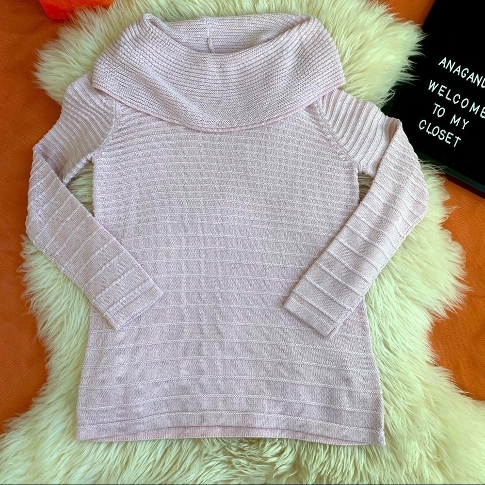 LAURA RIBBED COWL BLUSH PINK SWEATER SIZE XS
